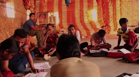 Circle of kids studying moving shot village school India Stock-Footage 45182075
