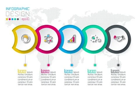 Circle label infographic with 5 steps. Stock Illustration