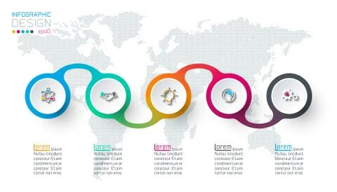 Circle label infographic with 5 steps. Illustrazione stock