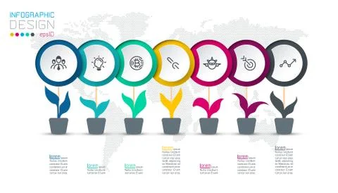 Circle label infographic with 7 steps. Stock Illustration
