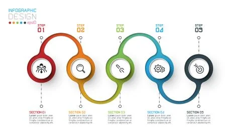 Circle label infographic with step by steps. Stock Illustration