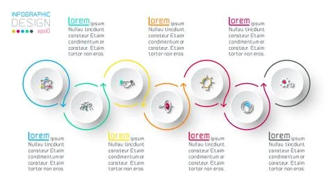 Circle label infographic with step by steps. Stock Illustration