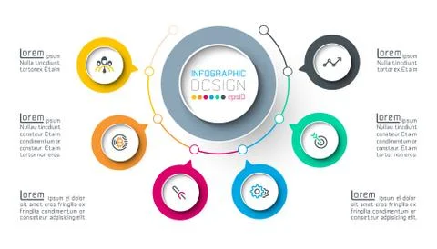 Circle label infographic with step by steps. Stock Illustration
