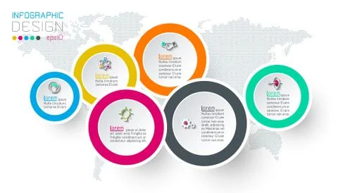 Circle label infographic with step by steps. Stock Illustration