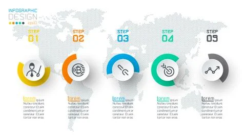 Circle label infographic with step by steps.. Illustrazione stock