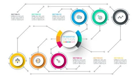 Circle label infographic with step by steps. Stock Illustration