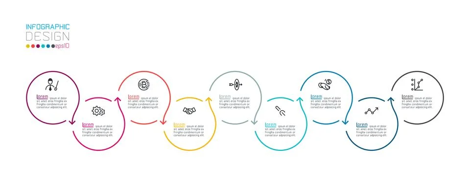 Circle label infographic with step by steps. Stock Illustration