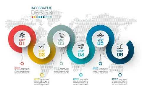 Circle label infographic with step by steps. Stock Illustration