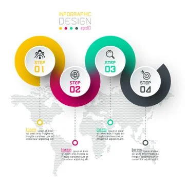 Circle label infographic with step by steps. Stock Illustration