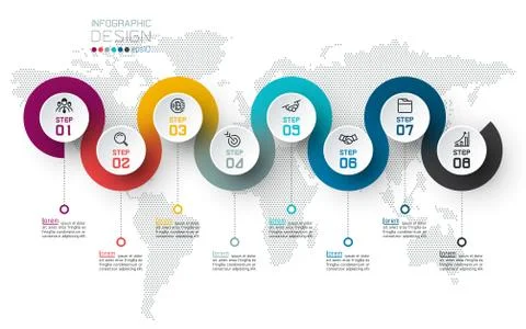 Circle label infographic with step by steps. Stock Illustration