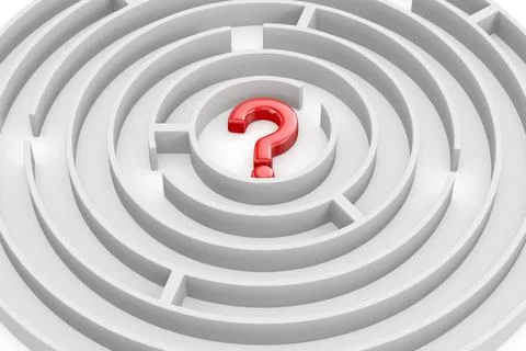 Circle labyrinth and question mark. 3D illustration Stock Illustration