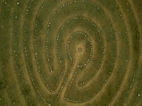 Circle labyrinth nature background aerial view Stock Footage 78157833