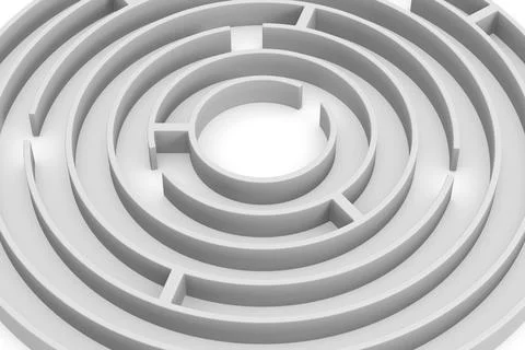Circle labyrinth on white background. Isolated 3D illustration Stock Illustration