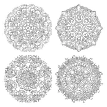 Circle lace ornament, round ornamental geometric doily pattern Stock Illustration