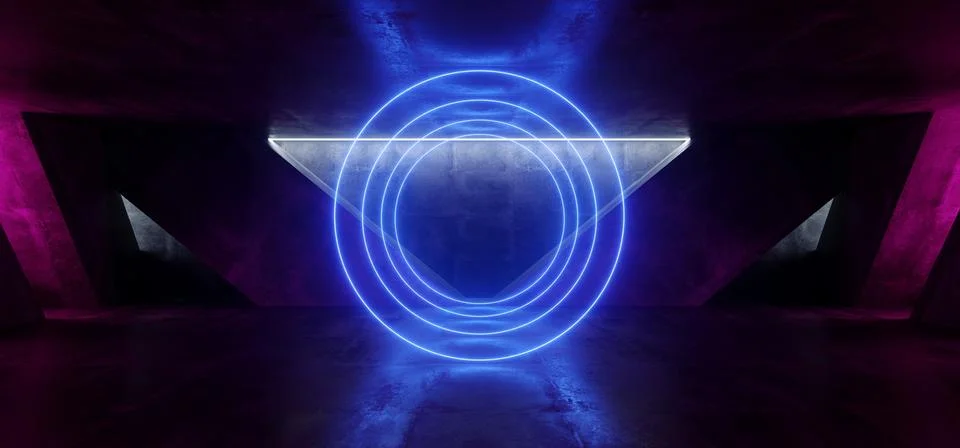 Circle Laser Fluorescent Retro Sci Fi Futuristic Neon Glowing Purple Blue Cyb Stock Illustration