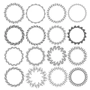 Circle leaf frames. Floral leaves round frame, flower ornament circles and fl Stock Illustration