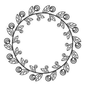 Circle leaf frames. Floral leaves round frame, flower ornament circles and fl Stock Illustration