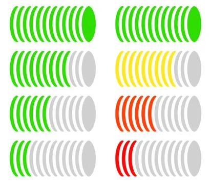 Circle level meter, gauge, comparison chart. Color coded version 스톡 일러스트