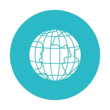Circle light blue with earth globe with meridians and parallels 스톡 일러스트