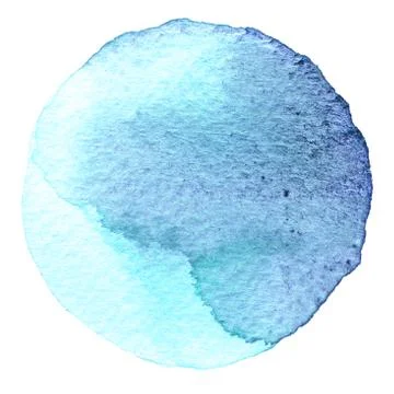 Circle light blue painted watercolor. Spot with paper texture. Hand drawn i.. Illustrazione stock