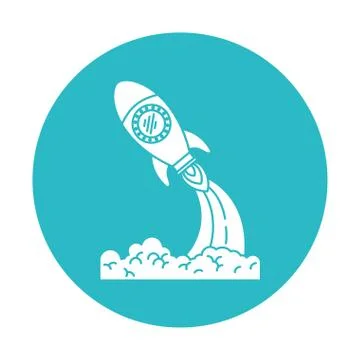 Circle light blue with space rocket launch Stock Illustration