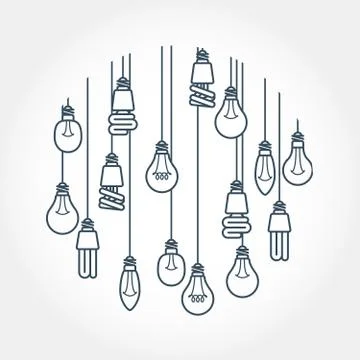 Circle of light bulb hanging on cords Stock Illustration