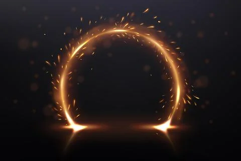 Circle Light Motion Effect with Sparks on Dark Background, Vector Illustratio Stock Illustration
