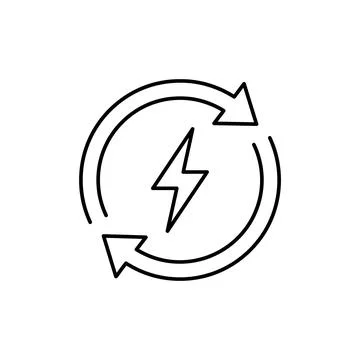 Circle with lightning bolt and arrows indicating energy flow. Stock Illustration
