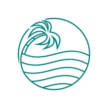 Circle line beach palm tree logo design concept isolated on white background. 스톡 일러스트