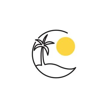 Circle line with coconut tree and sunset logo symbol icon vector graphic de.. Stock-Illustration