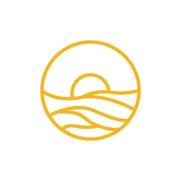 Circle line with desert and sunset logo design vector graphic symbol icon i.. Illustrazione stock