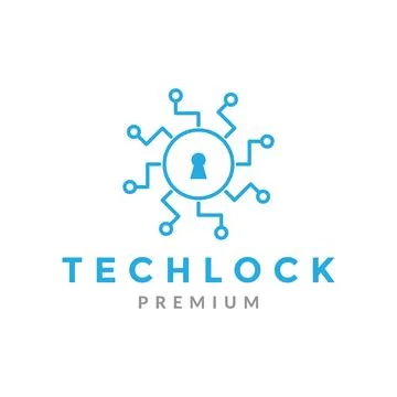 Circle line padlock with technology logo design vector graphic symbol icon .. 스톡 일러스트
