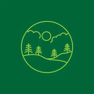Circle line with panoramic hill and trees logo design vector graphic symbol.. Illustration