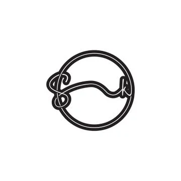 Circle line S K script letter logo design vector Illustrazione stock