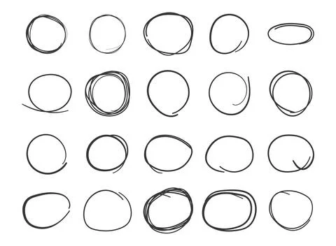 Circle line sketch icon in hand drawn style. Circular scribble doodle vecto.. Stock Illustration