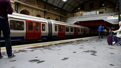 Circle Line train at Paddington Stock Footage 112882598