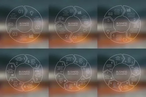 Circle linear arrows infographics set. Template for cycle diagram, graph Stock Illustration