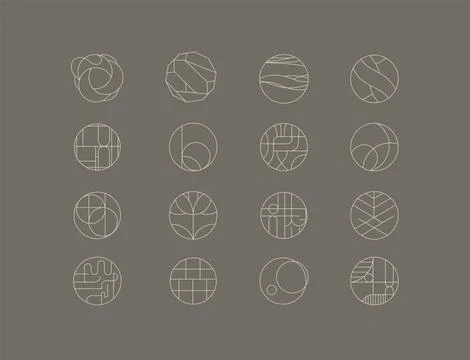 Circle linear art style icons grey Stock Illustration