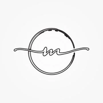 Circle lines M letter script design vector Stock Illustration