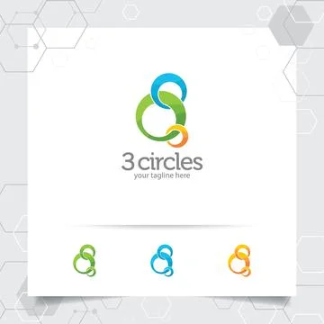 Circle logo design illustration with three swirl circle vector for business,  Stock Illustration