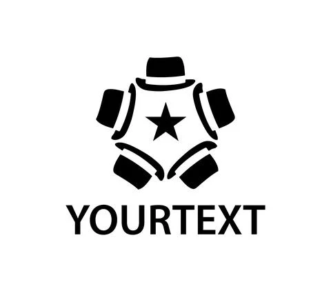 A circle made of five black huts with a star inside. Ready logo Stock Illustration