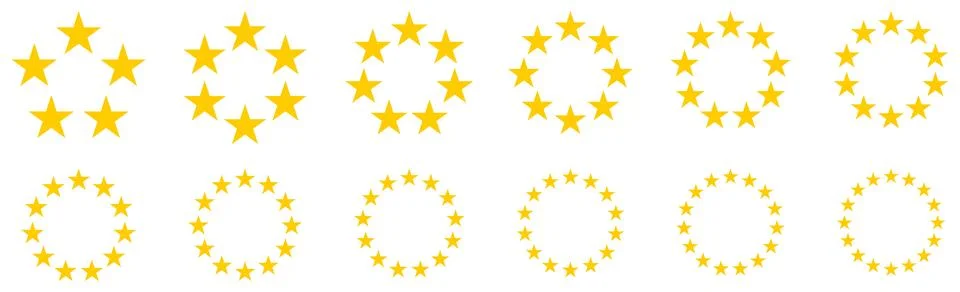 Circle made out of five pointed stars, version with five to sixteen objects.. Stockillustratie