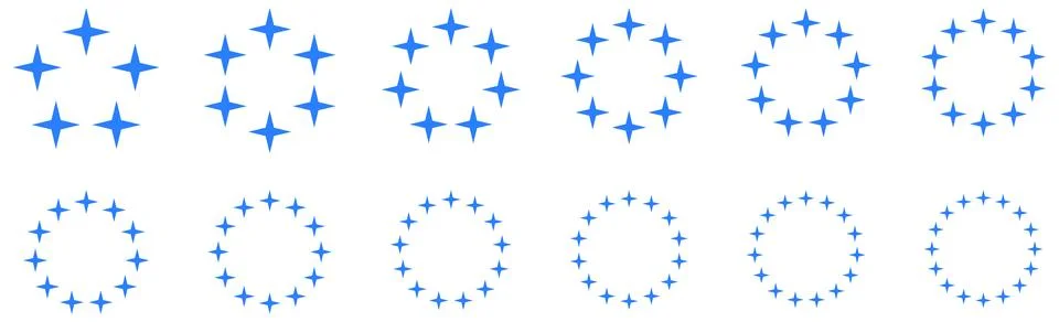 Circle made out of four pointed stars, version with five to sixteen objects.. 库存插图