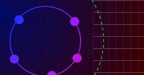 Circle main wireframe with solid cirlces moving and a dotted grid in backgr.. 库存插图