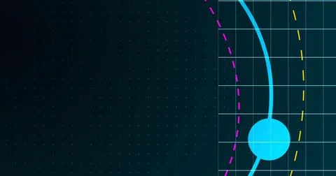 Circle main wireframe with solid cirlces moving and a dotted grid in backgr.. 库存插图