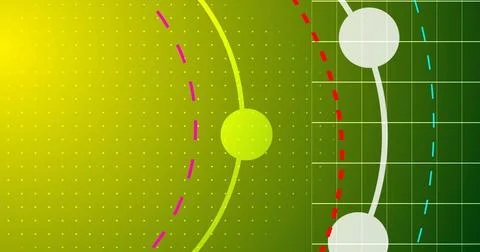 Circle main wireframe with solid cirlces moving and a dotted grid in backgr.. 库存插图