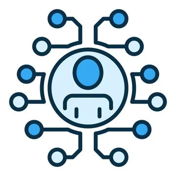 Circle with Man inside Digital Brain vector concept blue icon or symbol Ilustración de archivo