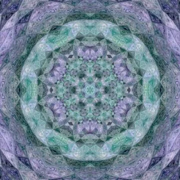 Circle mandala pattern, kaleidoscope in violet, green and teal Stock Illustration