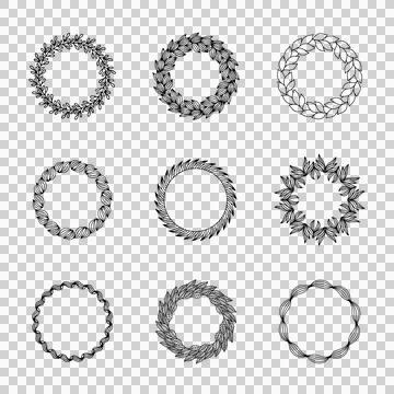 Circle mandala vector element black and white line art set Stock Illustration
