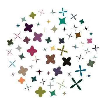 A circle with many different colored stars, confetti clipart Stock Illustration